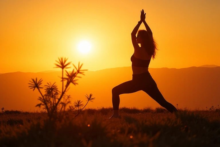 Una persona che pratica yoga al tramonto, simbolo di benessere e armonia.