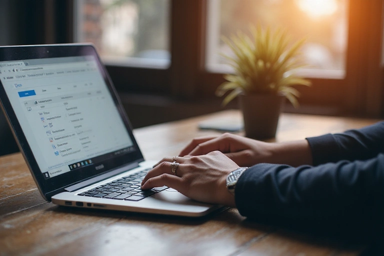 Uomo che scrive su un laptop, simboleggiando la comunicazione e il supporto clienti.