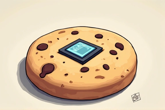 Illustrazione di un biscotto con chip elettronico, rappresentante un cookie digitale