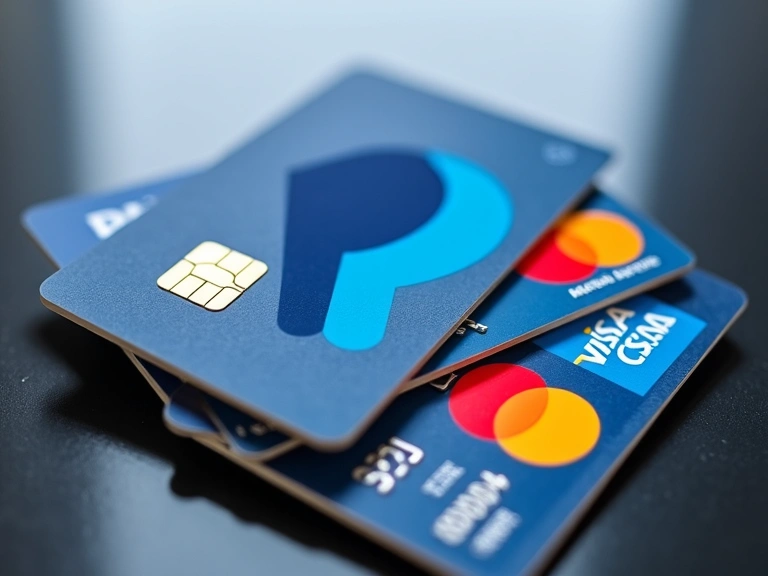 Varie carte di credito e il logo PayPal su uno sfondo sicuro