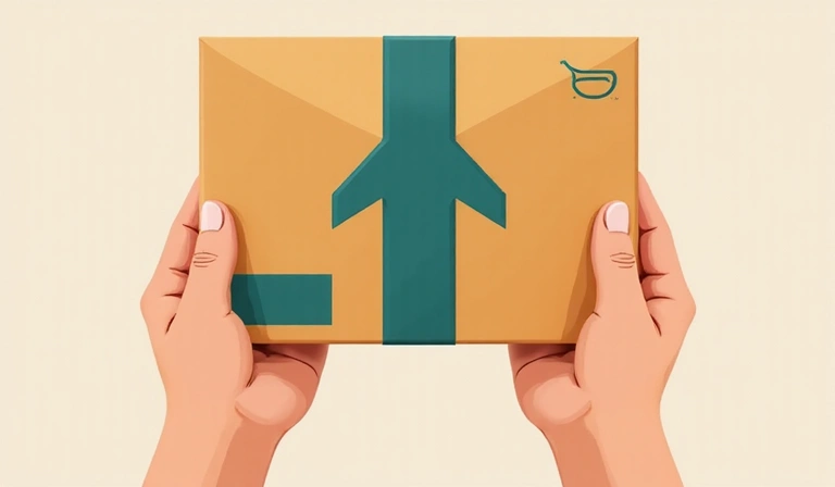 Mani che tengono un pacco con una freccia di reso, concetto di diritto di recesso